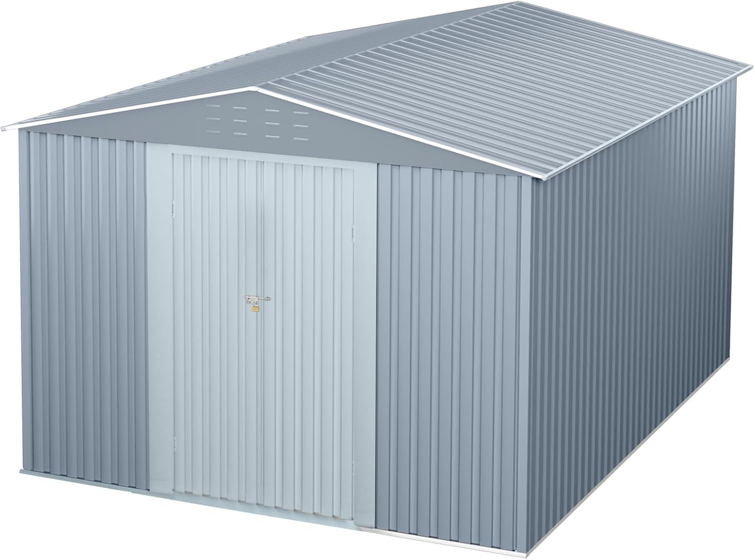 10x12 FT Outdoor Metal Storage Shed, Metal Garden Tool Shed with Lockable Doors, Large Utility Tool Storage Sheds for Patio Lawn Backyard Outside Use, Grey