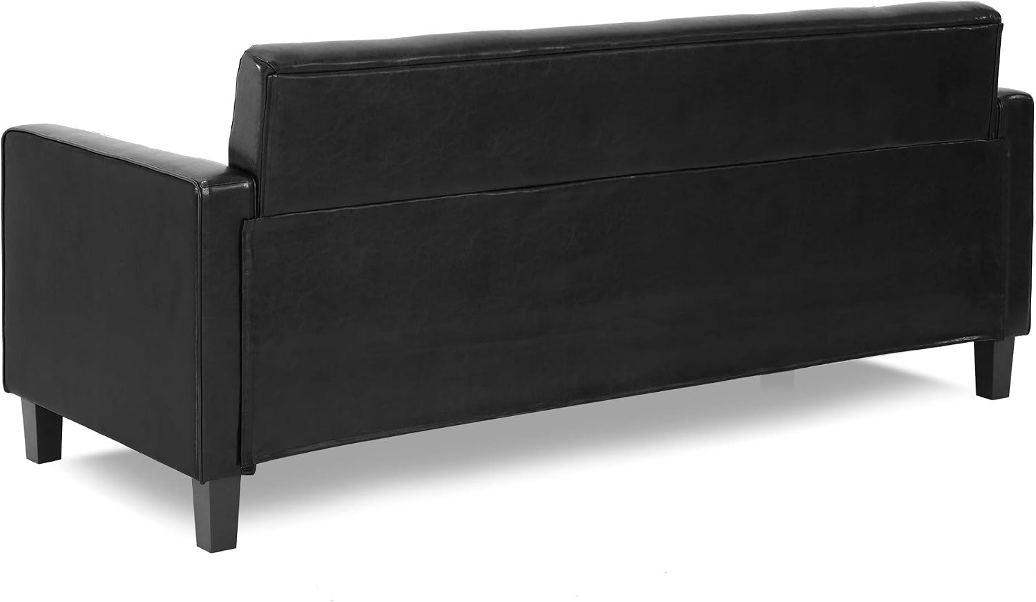 Furinno Brive Contemporary Tufted Faux Leather 3-Seater Sofa Couch for Living Room, Black Faux Leather