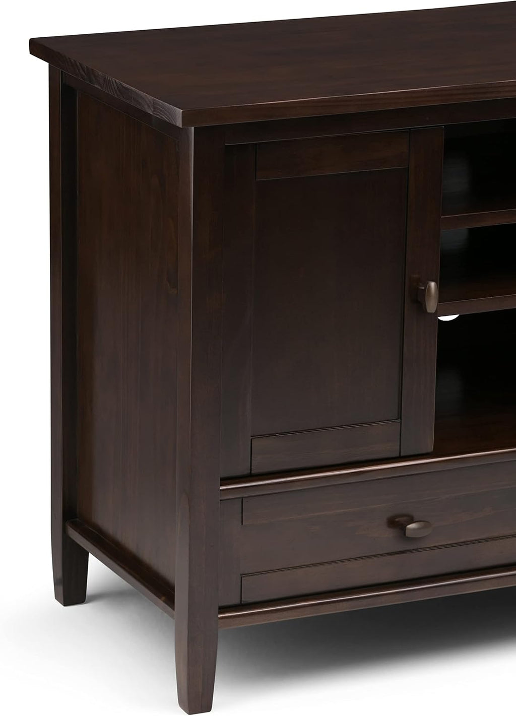 SIMPLIHOME Warm Shaker TV Stand - 47 inch Wide Solid Wood Media Console in Tobacco Brown, Transitional Entertainment Center for TVs up to 50 Inches with 2 Cabinets, 2 Drawers, and Cord Management