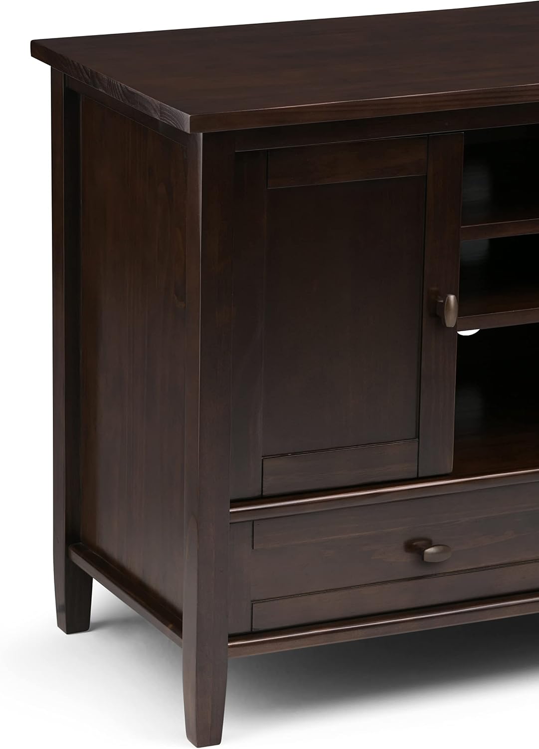 SIMPLIHOME Warm Shaker TV Stand - 47 inch Wide Solid Wood Media Console in Tobacco Brown, Transitional Entertainment Center for TVs up to 50 Inches with 2 Cabinets, 2 Drawers, and Cord Management