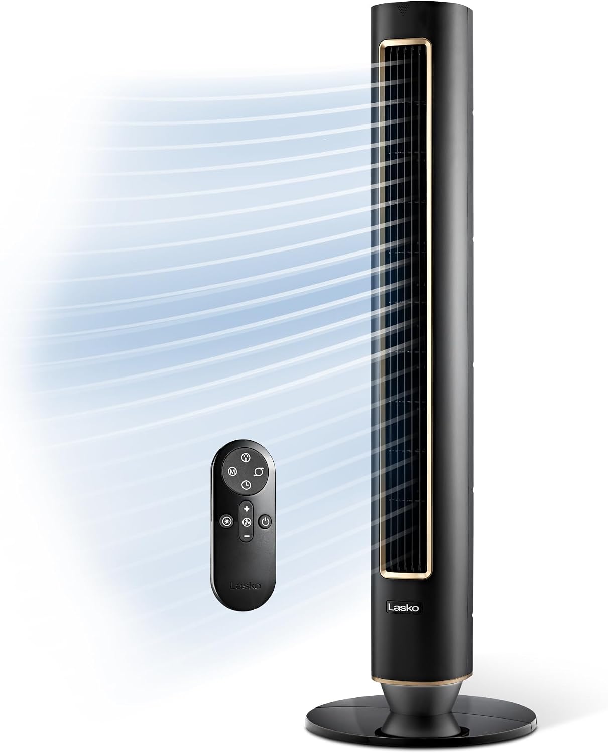 Lasko Pinnacle 40' Tower Fans for Home, 32 ft/s Airflow, Quiet 24dB, 90° Oscillation, Standing Fan for Bedroom with 24 Hour Timer, DC Motor, Air Filter for Hair & Dust, Night Light, Remote, DST100