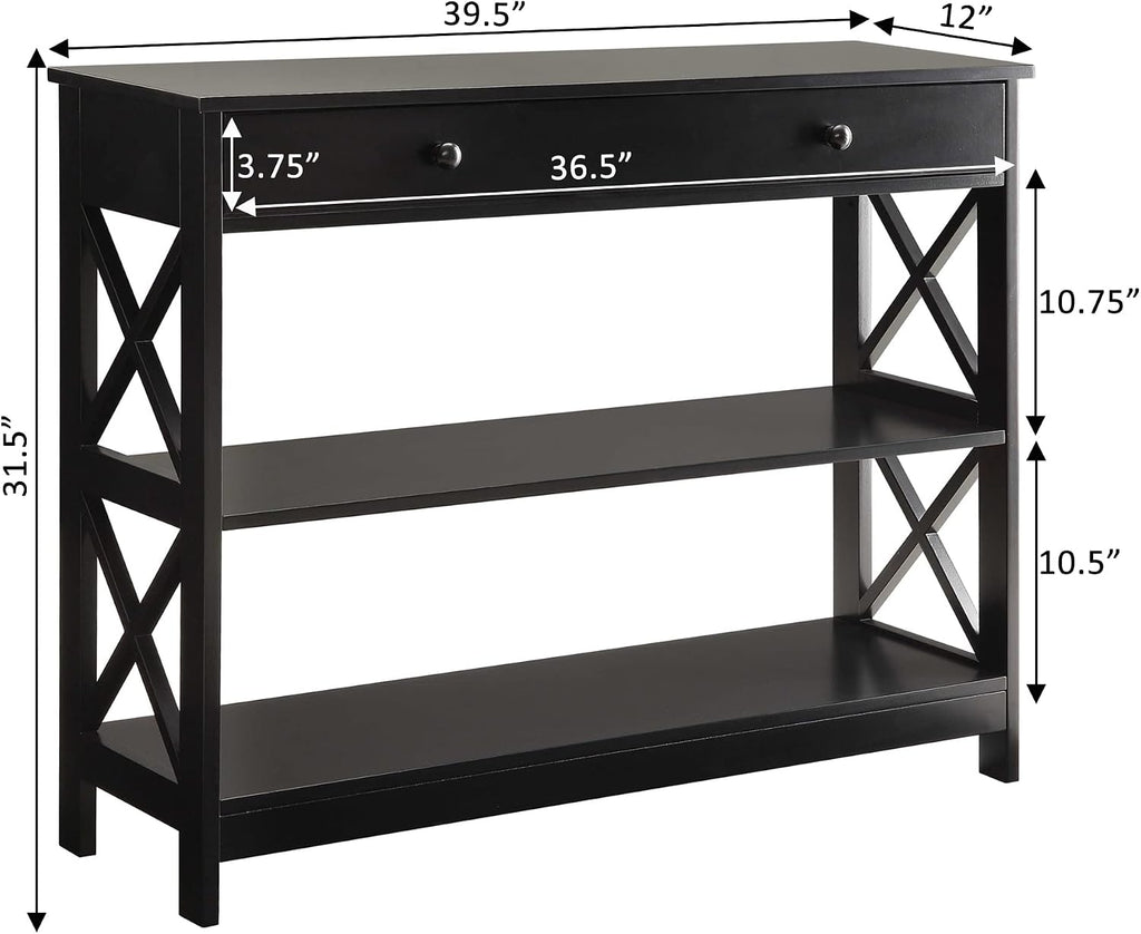 Convenience Concepts Oxford 1-Drawer Console Table 39.5' - Farmhouse Sofa Display with Storage Shelf For Living, Family, & Dining Room, Modern Entryway Hall Table for Kitchen, Bedroom, Black