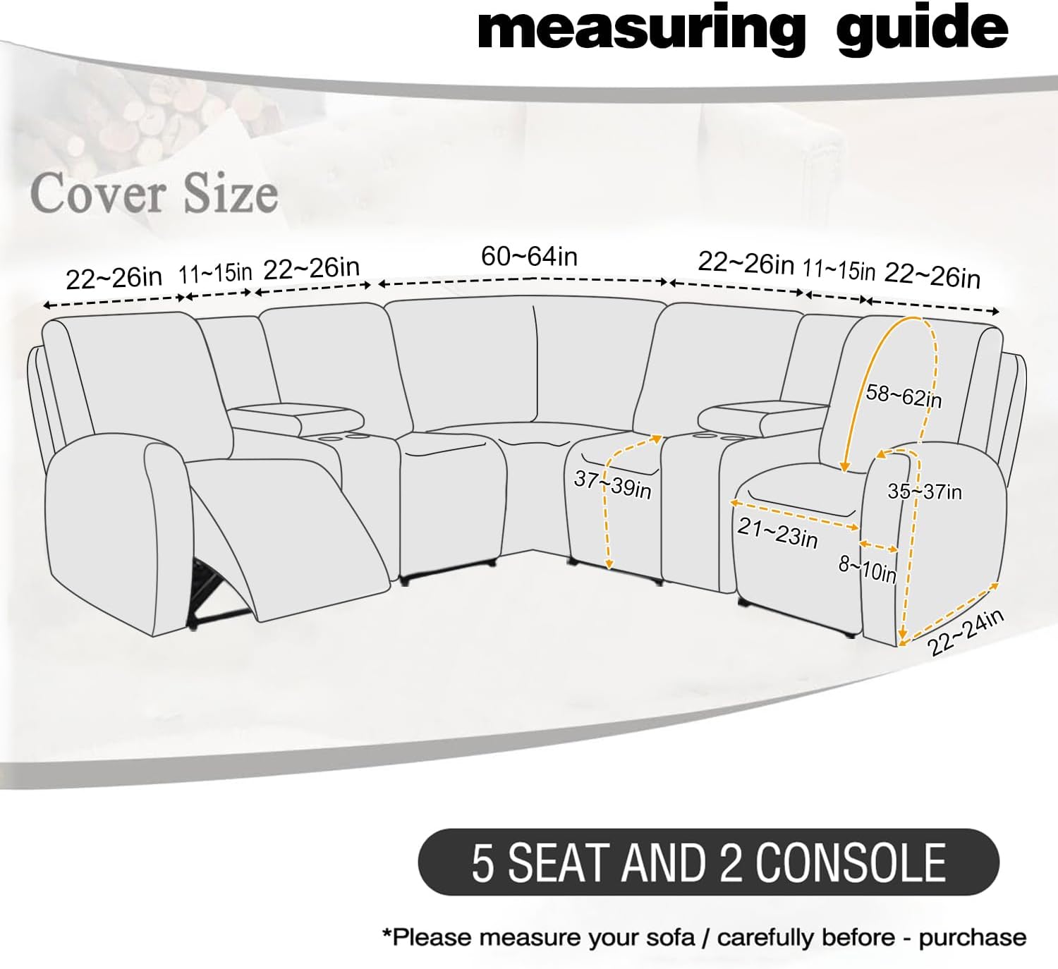 ALIECOM 100% Waterproof Recliner Sectional Couch Covers L Shape Stretch Corner Reclining Sectional Sofa Cover Washable Recliner Slipcover Protector for Dog Pet (5 Seat and 2 Console, Medium Gray)