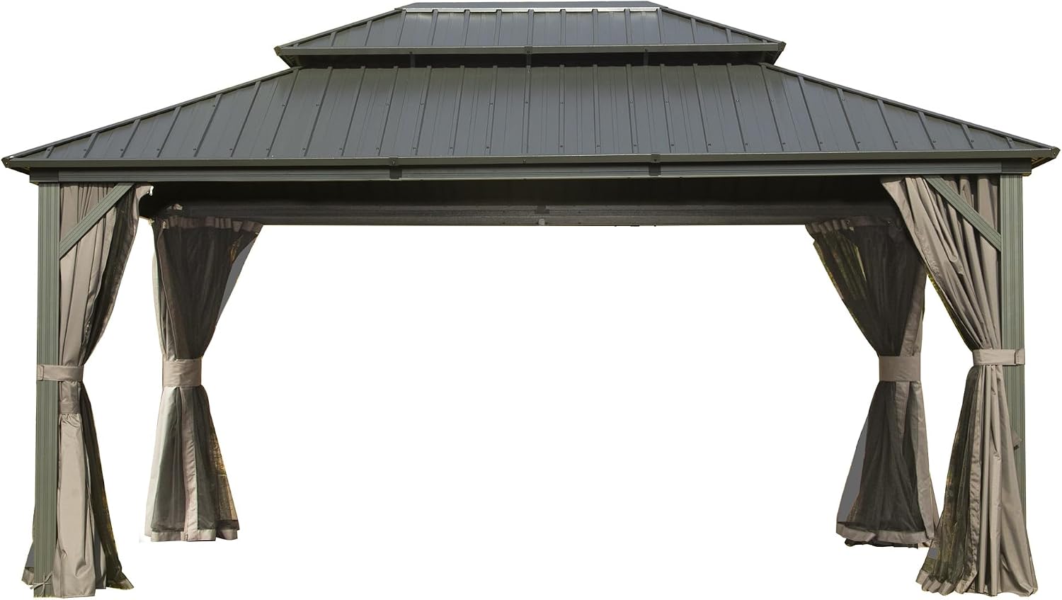 12' X 14' Hardtop Gazebo, Aluminum Metal Gazebo with Galvanized Steel Double Roof Canopy, Curtain and Netting, Pent Gazebo Pavilion for Patio, Backyard, Deck, Lawn