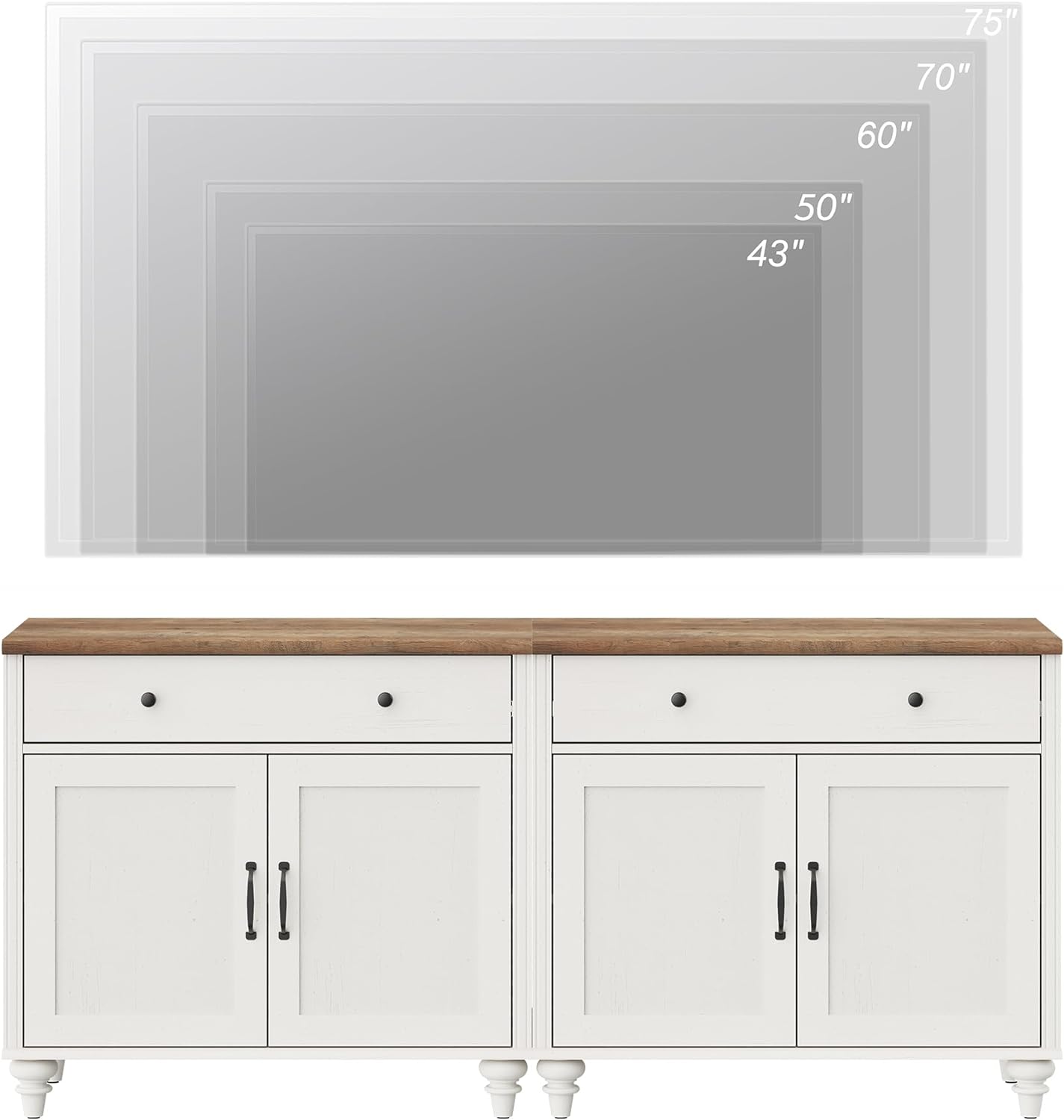 WAMPAT Farmhouse TV Stand for 100 Inch TV, 4-in-1 Wooden TV Console Table for 75/80/85/90 Inch TV, Entertainment Center with Charging Station, Kitchen Sideboard Buffet Cabinet for Dining Room, White