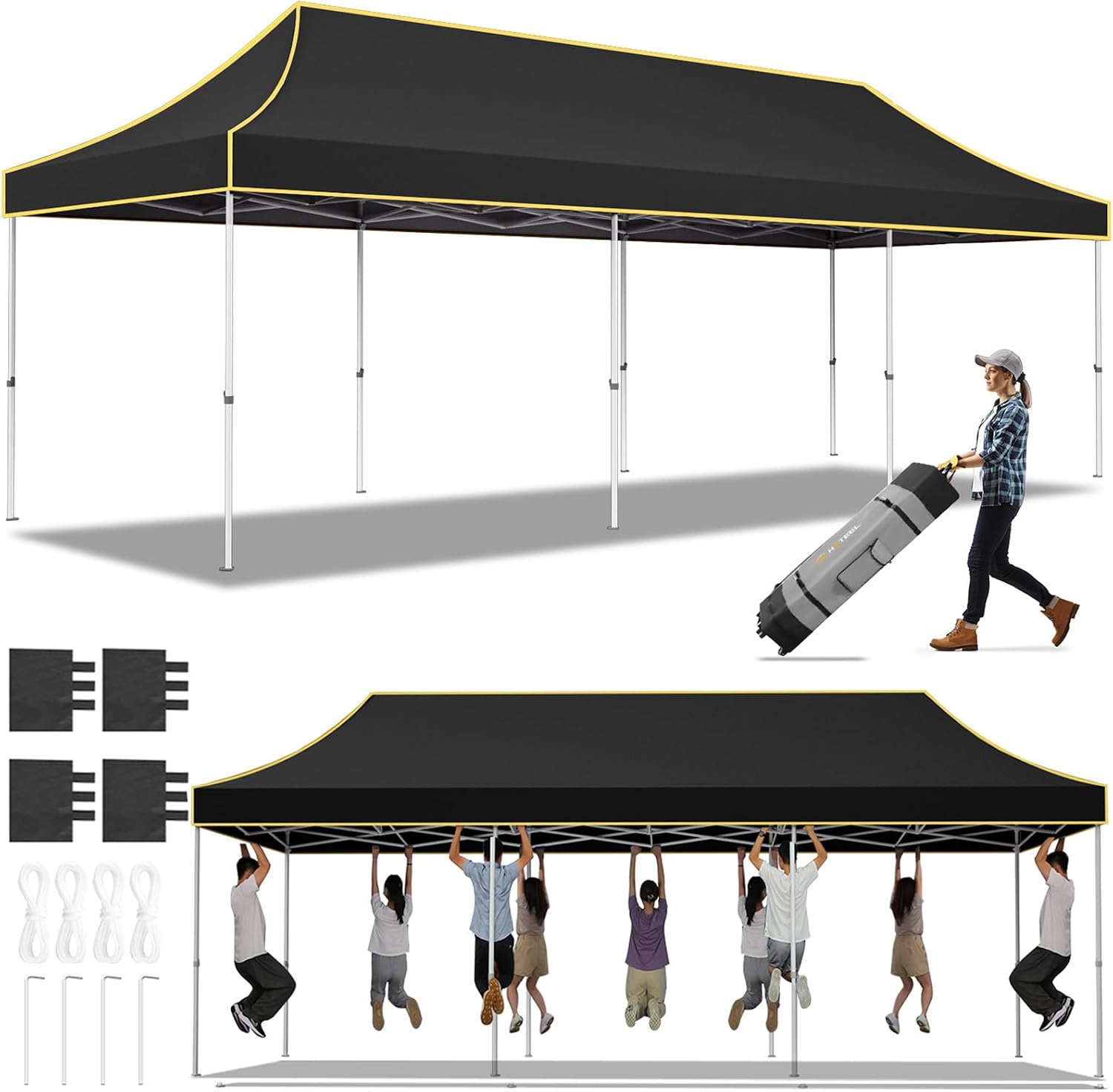 Hoteel 10x30 Pop Up Canopy Tent Heavy Duty Without Sidewalls, Waterproof Party Tent, Easy Set-up Commercial Instant Tents with Roller Bag & Sandbags, Hexagonal Leg (1-Year Warranty)