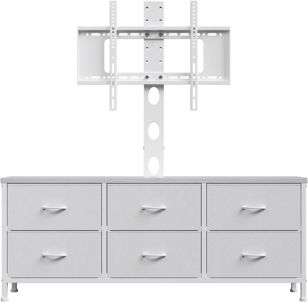 TV Stand with Mount, Fabric Dresser with 6 Drawers for 32/45/55/60/65/75 inch TVs, White Dresser Entertainment Center, Modern Media TV Console Table