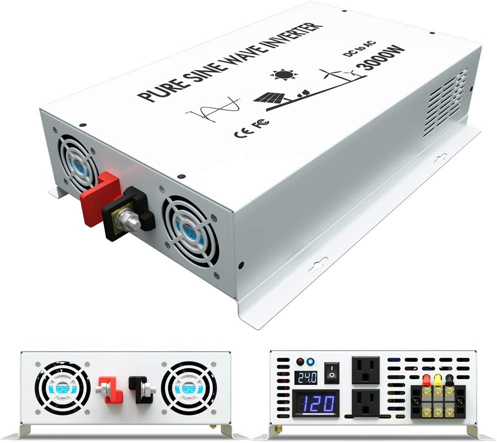 WZRELB 3000W 24V Pure Sine Wave Solar Power Inverter DC to 110V AC Converter (RBP300024W)
