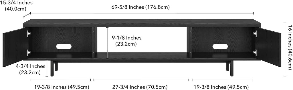 Henn&Hart Fluted TV Stand for TVs up to 78' with 2 Ribbed Side Storage Cabinets and Open Center Storage for Living Room, Family Room, or Office, Natural Black