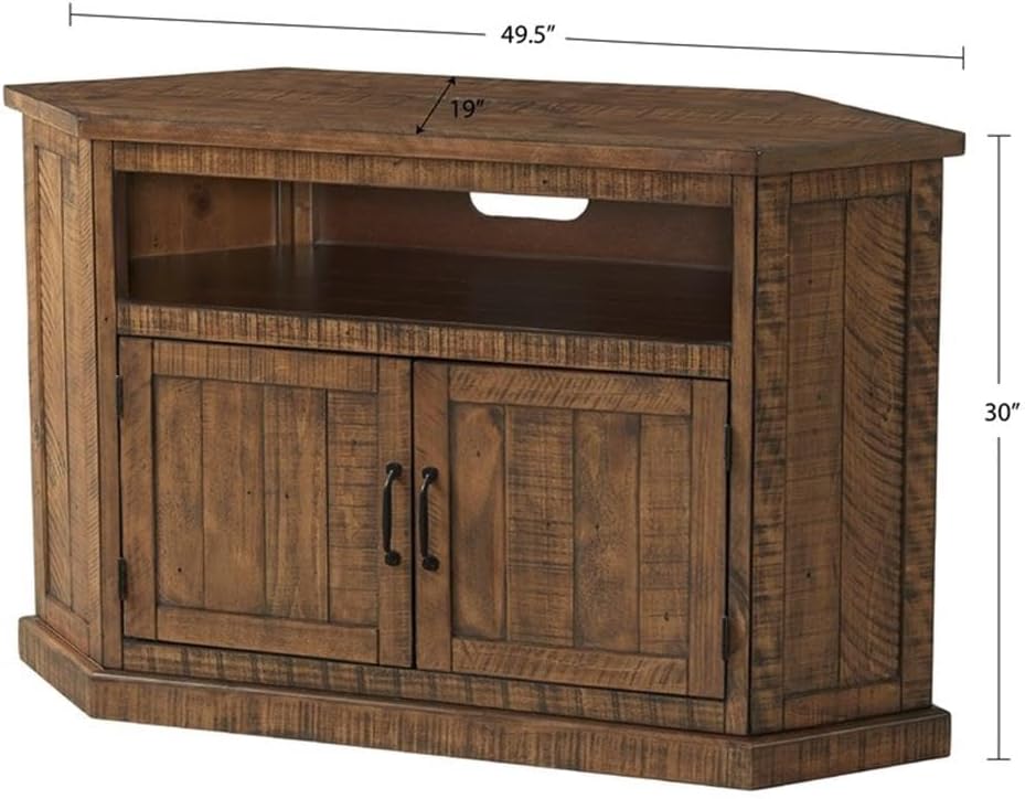 Martin Svensson Home Rustic Solid Wood Corner TV Stand- Natural Entertainment Center
