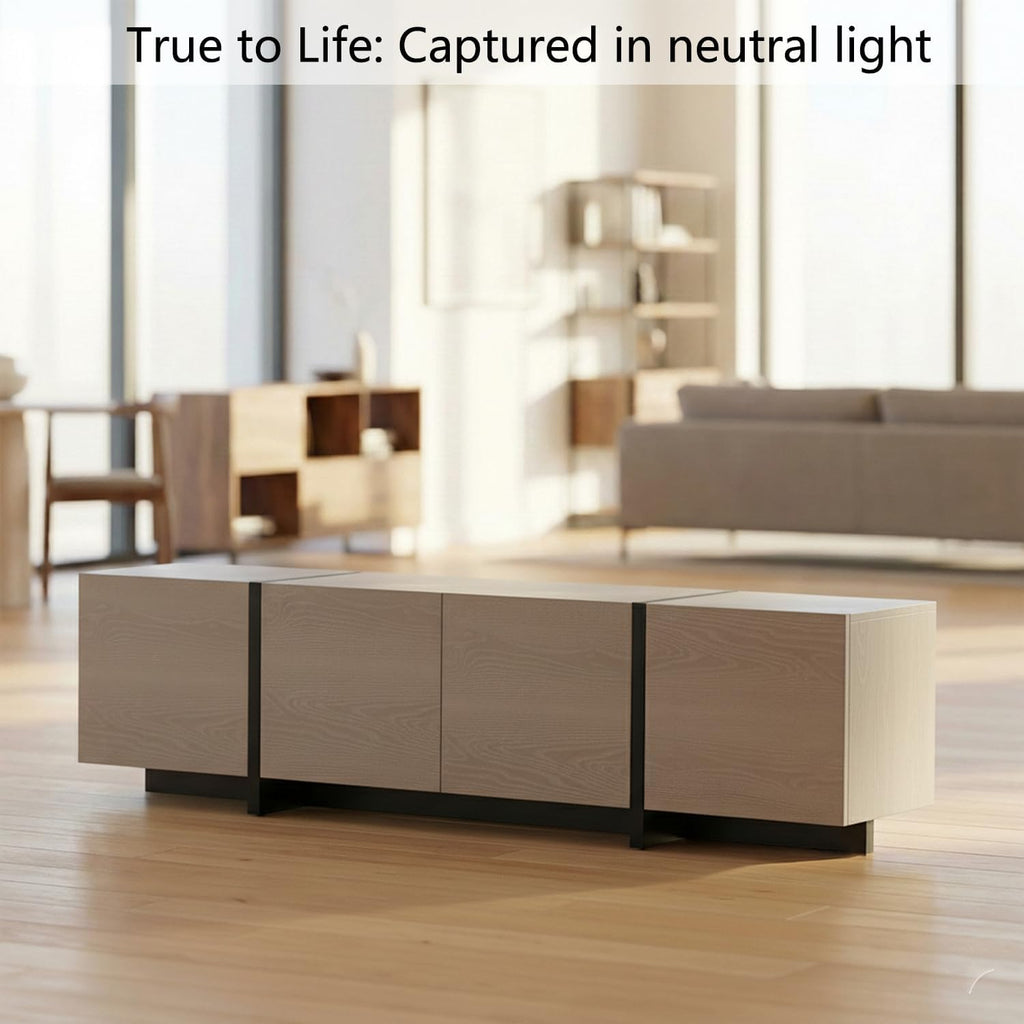 holzart 67 Inch TV Stand for TVs up to 70 Inch, Modern Wood Media Console with 4 Storage Doors, Entertainment Center TV Cabinet Sideboard for Living Room Bedroom, Taupe