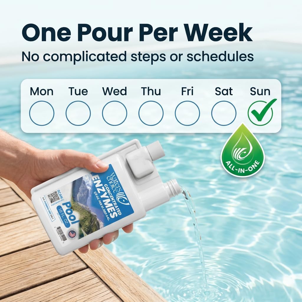 Waters Choice Weekly Pool Enzyme Concentrate - 16 Ounce - Non-Toxic Natural Pool Cleaner for Crystal Clear Water - Effective Pool Clarifier