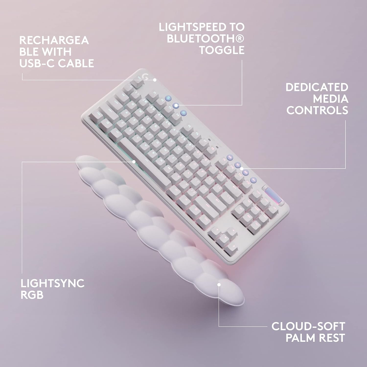 Logitech G Wireless Gaming Combo, G715 Keyboard Tactile + G705 Mouse, Customizable LIGHTSYNC RGB Lighting, Lightspeed Wireless, Bluetooth, PC/Mac/Laptop - White Mist