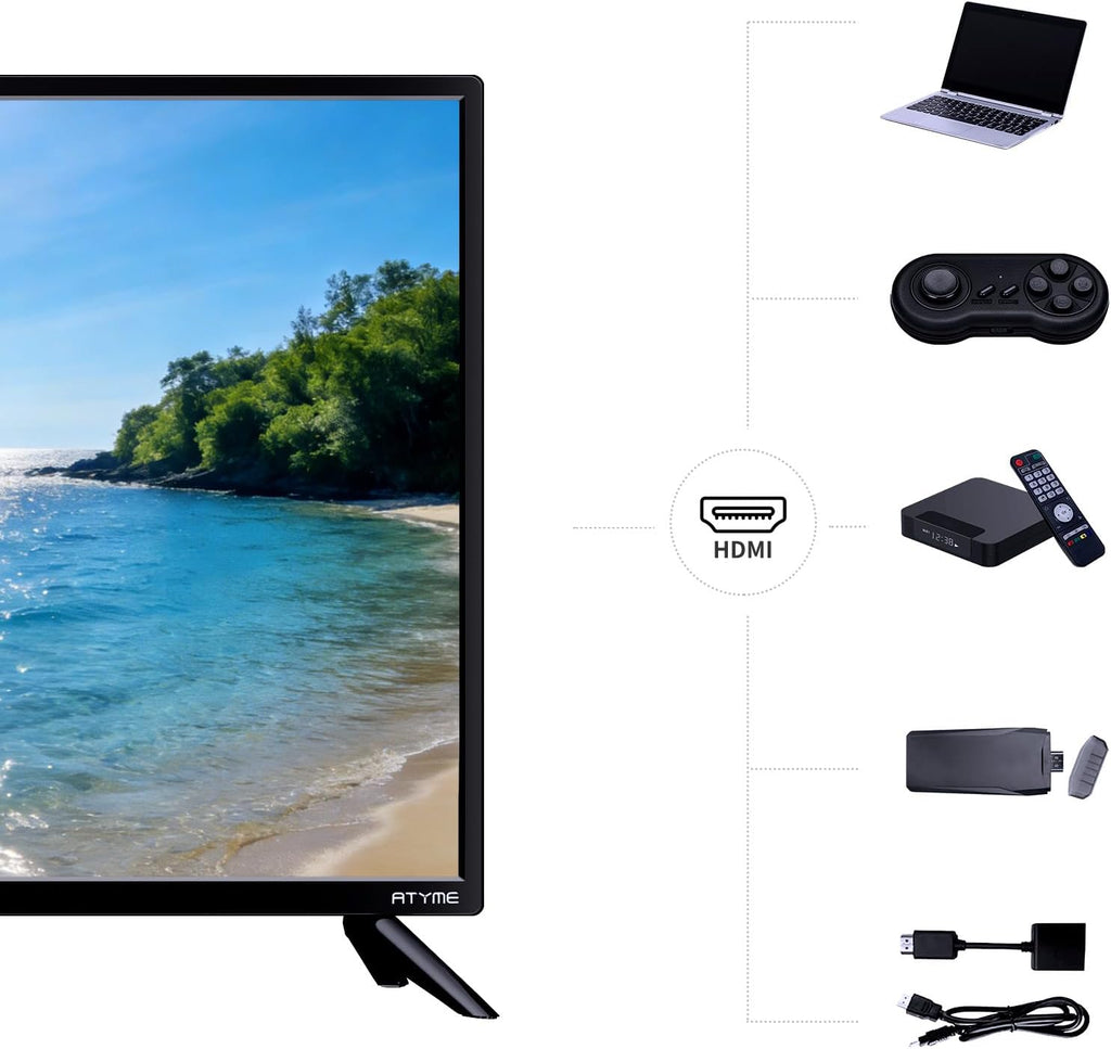 ATYME 24-inch Class 60Hz 720p HD LED TV Flat Screen Television, 24' Class, Small Flat Screen Television, LED HDTV with 1*USB 2* HDMI 1*VGA ARC Connection 240AH5HD