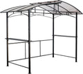 8'x5' Hardtop Grill Gazebo, Outdoor BBQ Gazebo with Interlaced Vented Polycarbonate Roof, Permanent Hard Top Gazebo with Two Shelves, Steel Barbeque Grill Canopy for Patio, Deck, Backyard and Garden