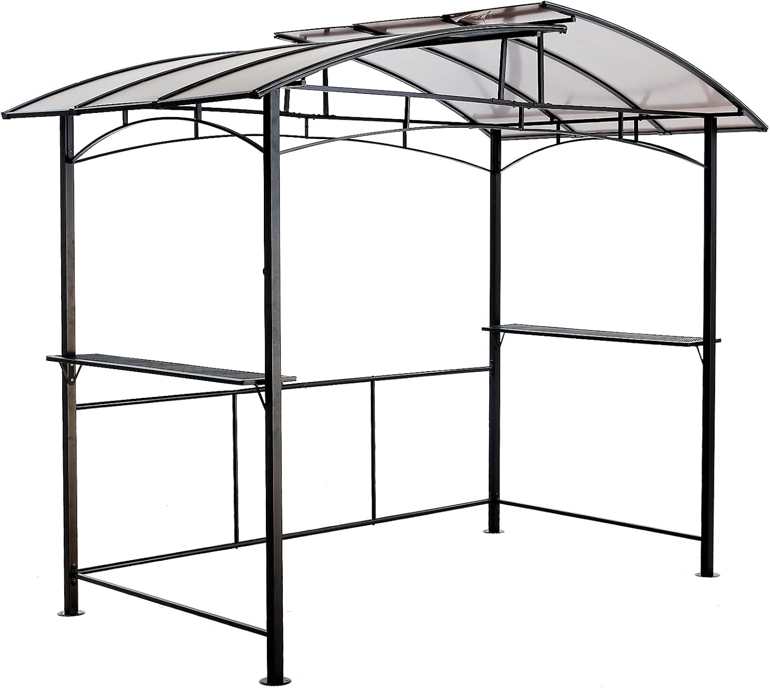 8'x5' Hardtop Grill Gazebo, Outdoor BBQ Gazebo with Interlaced Vented Polycarbonate Roof, Permanent Hard Top Gazebo with Two Shelves, Steel Barbeque Grill Canopy for Patio, Deck, Backyard and Garden