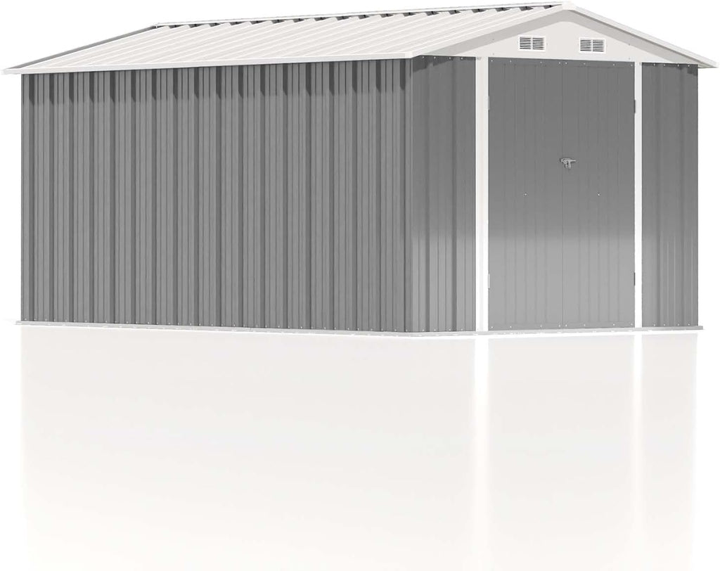 Patiowell 12 x 8 FT Outdoor Storage Shed, Steel Shed Storage House with Design of Lockable Doors, Utility and Tool Storage for Garden, Patio, Backyard, Outside use, Gray