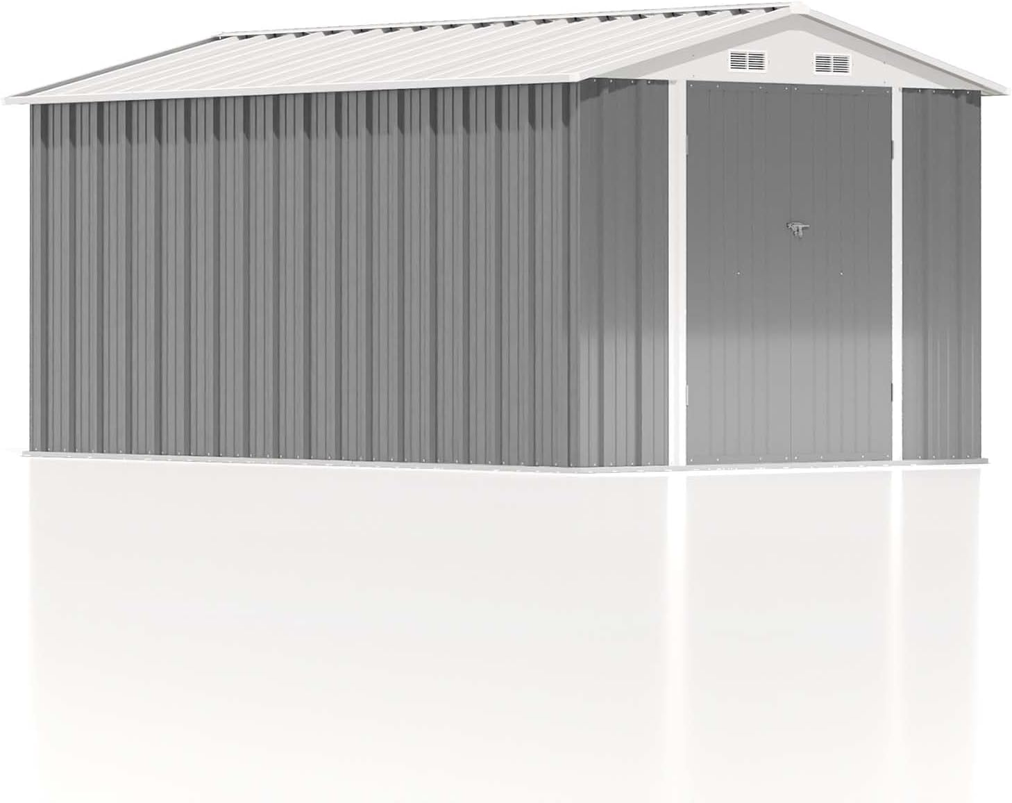 Patiowell 12 x 8 FT Outdoor Storage Shed, Steel Shed Storage House with Design of Lockable Doors, Utility and Tool Storage for Garden, Patio, Backyard, Outside use, Gray