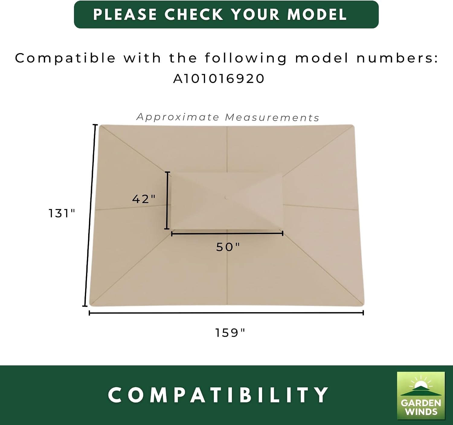 Garden Winds Reinforced RipLock 350 Replacement Canopy Top Cover Compatible with Jasper Hill 11x13 Gazebo Model A101016920 - Beige