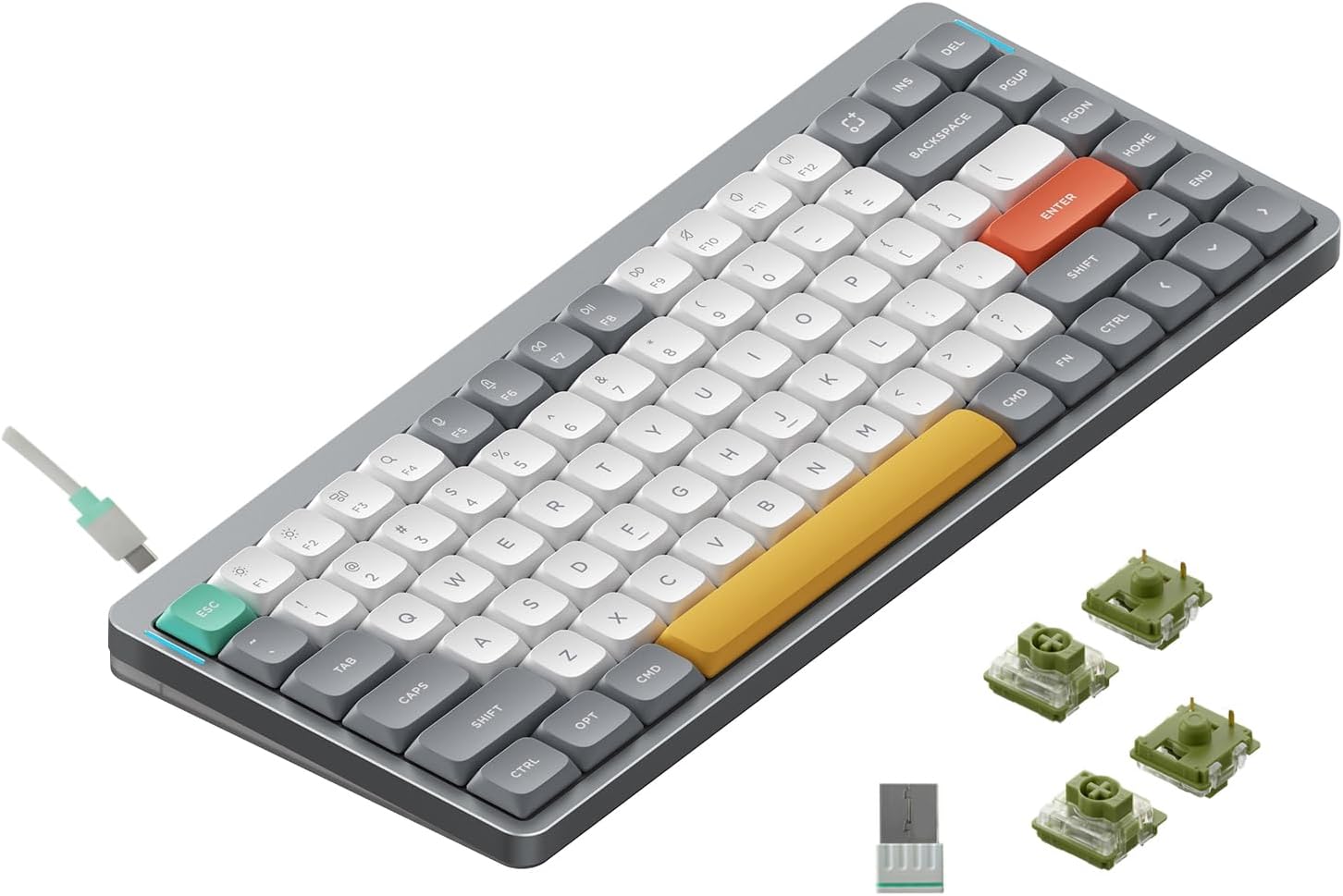 nuphy Air75 V2 Portable 75% Mechanical Keyboard,Wireless Keyboard,Supports Bluetooth/2.4G/USB-C RGB Gaming Keyboards,Compatible with Windows/Mac OS/Linux Systems Grey-Gateron Moss Switch