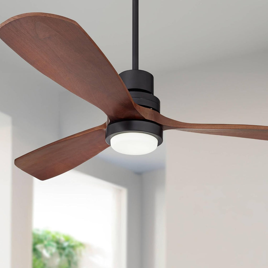 Casa Vieja 52' Delta-Wing DC Modern Industrial Outdoor Ceiling Fan with LED Light Remote Control Matte Black Dark Walnut Damp Rated for Cottage Core Patio Exterior House Home Porch Garage Barn