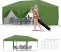 10X20 Ft Instant Pop-Up Canopy Tent-1-Push Setup Heavy Duty Portable Gazebo w/ 4 Weight Bags, Roller Bag & Full Accessory Kit | Waterproof Wind Resistant for Outdoor Events, Markets, Camping,Green