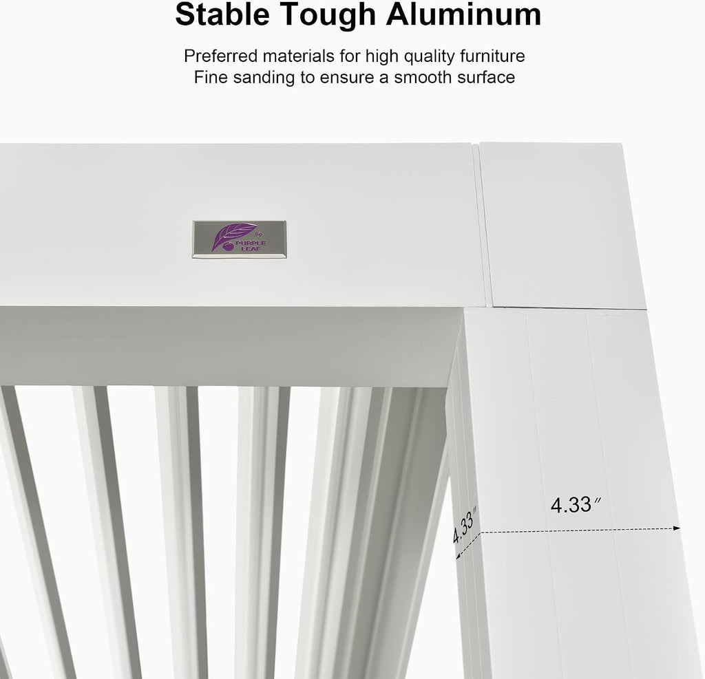 PURPLE LEAF Louvered Pergola 10' x 14' Whitish Outdoor Aluminum Pergola Adjustable Gazebo Rainproof for Patio Deck Garden, 1 Long Side