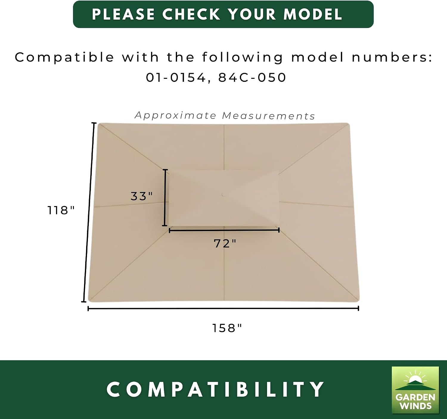 Garden Winds Reinforced RipLock 350 Replacement Canopy Top Cover Compatible with Outsunny 10' x 13' Gazebo Models 01-0154, 84C-050 - Beige