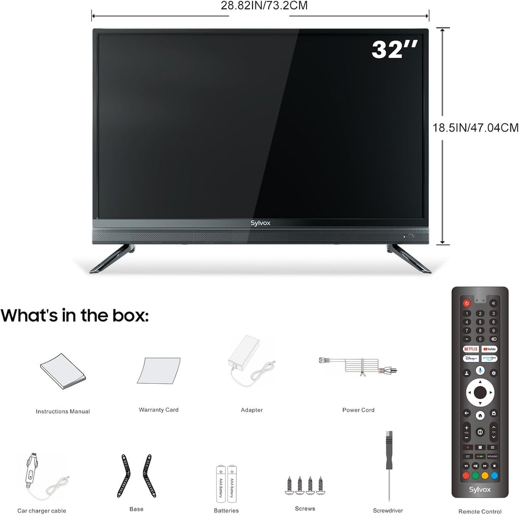 SYLVOX Smart RV TV, 32' 12V TV for RV Camper 1080P DC/AC Powered Television, Support Google, Download APPs, Bluetooth WiFi, Smart TVs for Home Car Campervan Truck