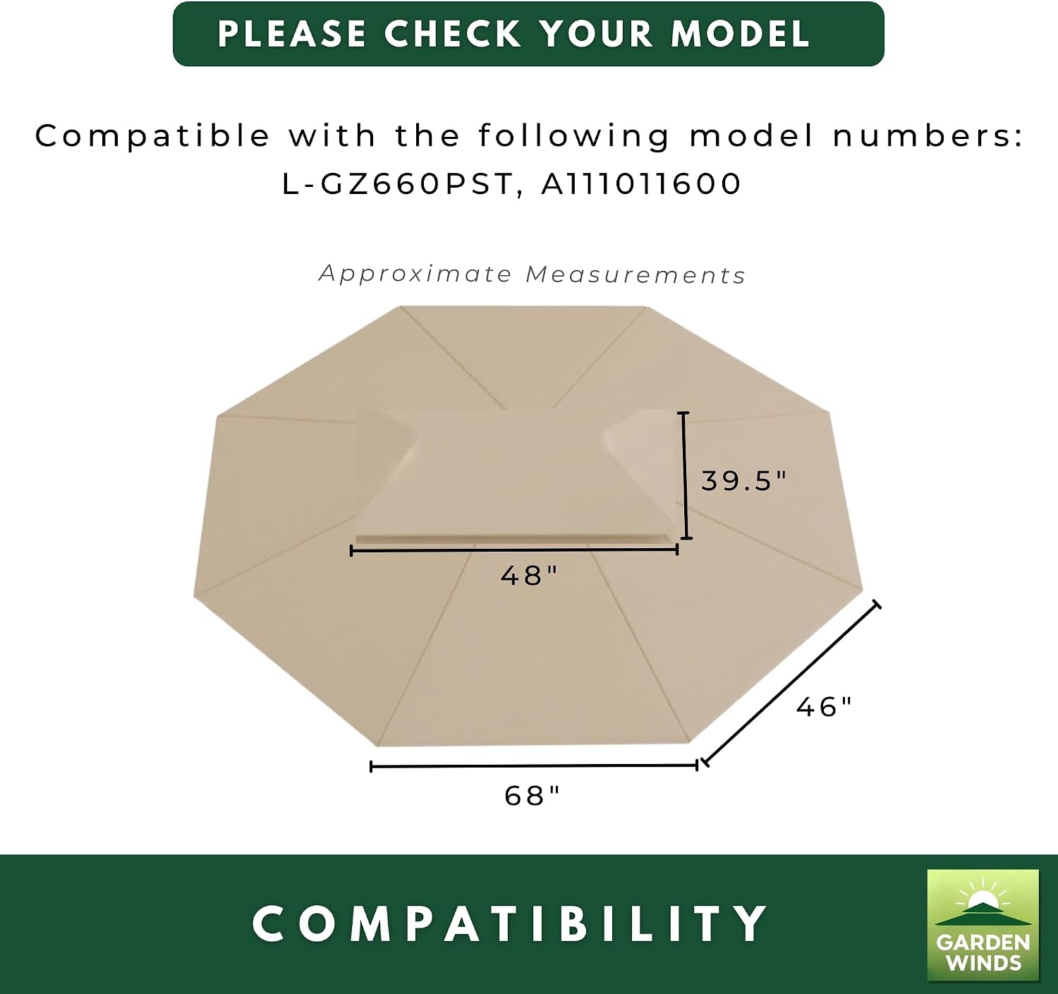 Garden Winds Durable Replacement Canopy Top Cover Compatible with The L-GZ660PST Newport 11' x 13' Octagon Gazebo - Classic Sand, 350