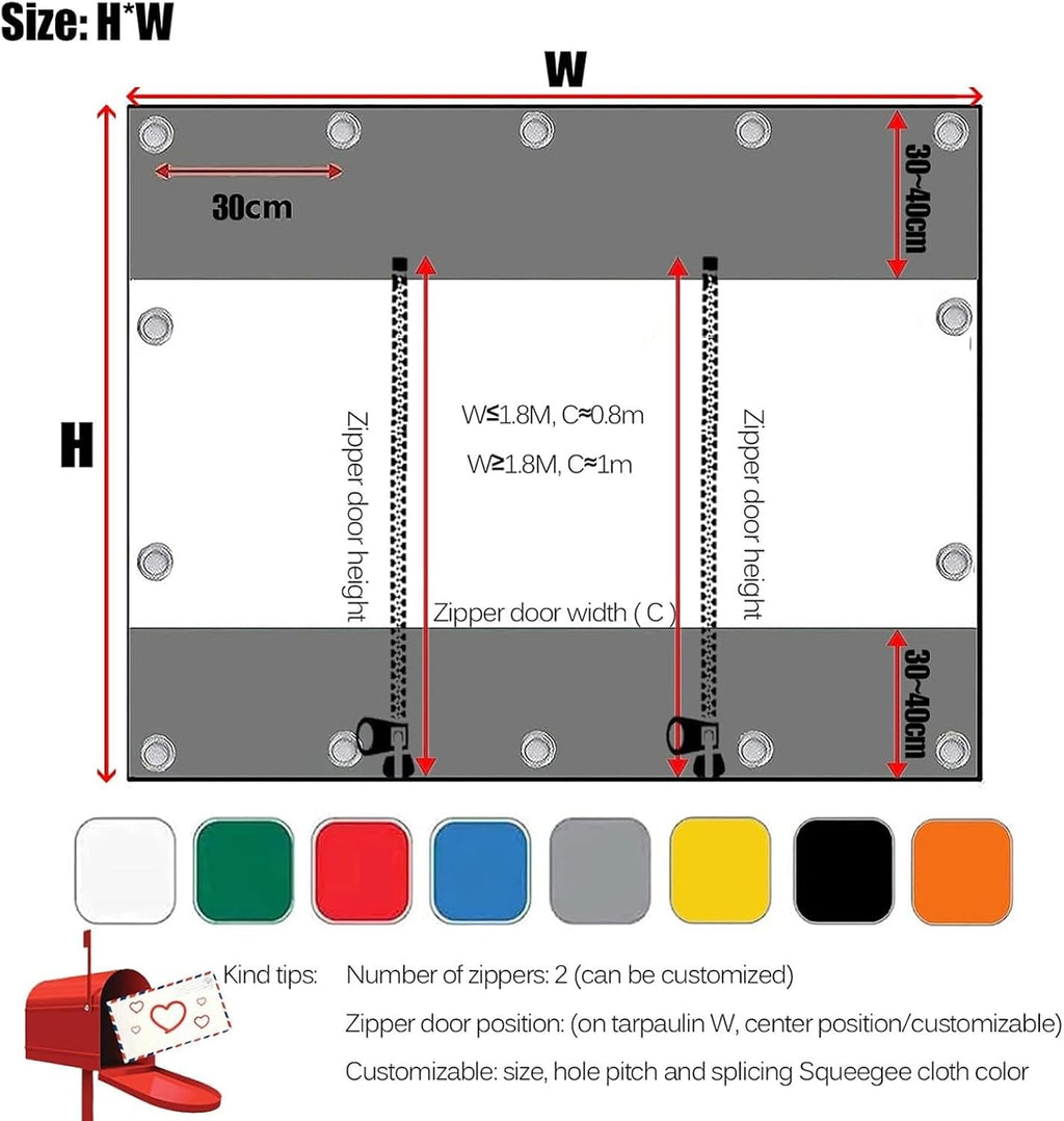 Clear Tarps with Zipper,Outdoor Vinyl Curtain ，Vinyl Patio Enclosure,Outdoor Curtains Heavy Duty Waterproof Transparent Tarp with Grommets， for Gazebo Porch Pergola(White,H2.4xW4m/H7.8xW13.1ft)