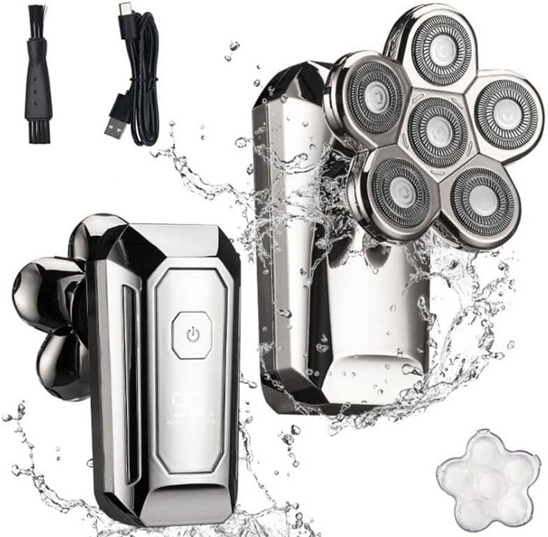 Head Shavers for Bald Men, Bald shaving machine electric shaver for men beard hair trimmer body grooming kit six blade electric razor LCD display (Color : Silver)