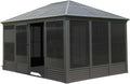 11.2'(W) x 14.6'(L) Outdoor Sunroom Aluminum Hardtop Gazebo with Galvanized Steel Roof, PVC Screen Walls and Sliding Doors, Gray