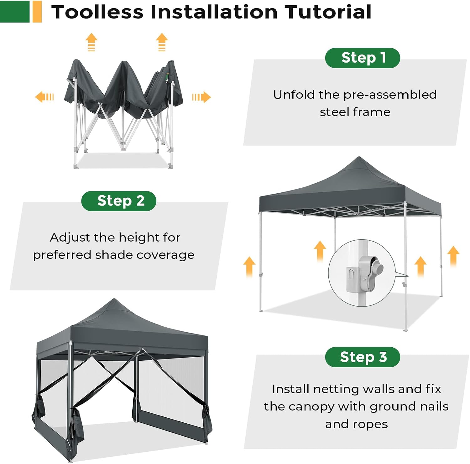 COBIZI 10x10 Heavy Duty Pop Up Canopy Tent with 4 Sidewalls, Easy Set Up Outdoor Waterproof Screen Commercial Party Tent with Mosquito Netting for Parties Backyard Patio, Carry Bag, Gray