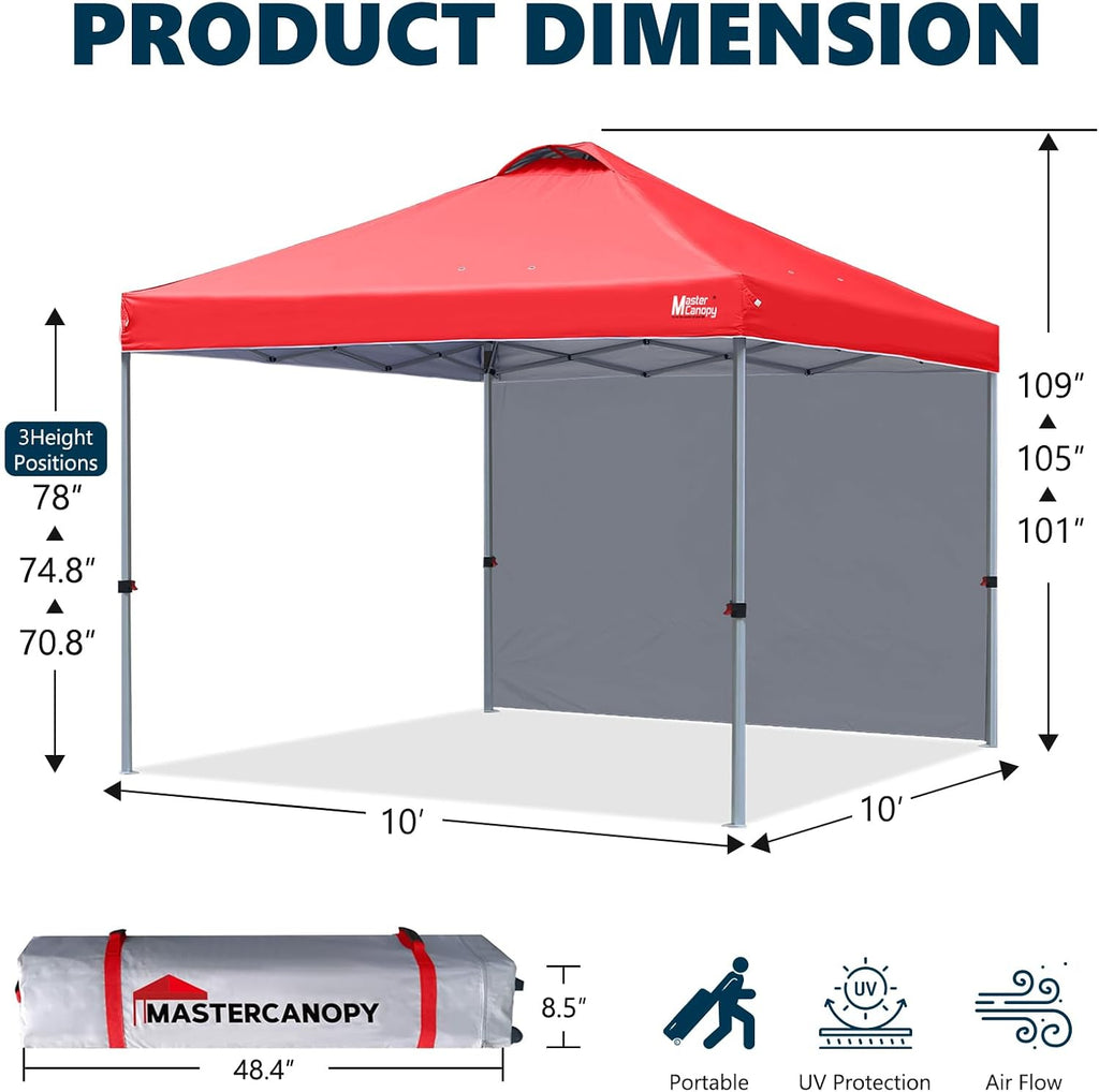 MASTERCANOPY Durable Pop-up Canopy Tent with 1 Sidewall (10'x10', Red)