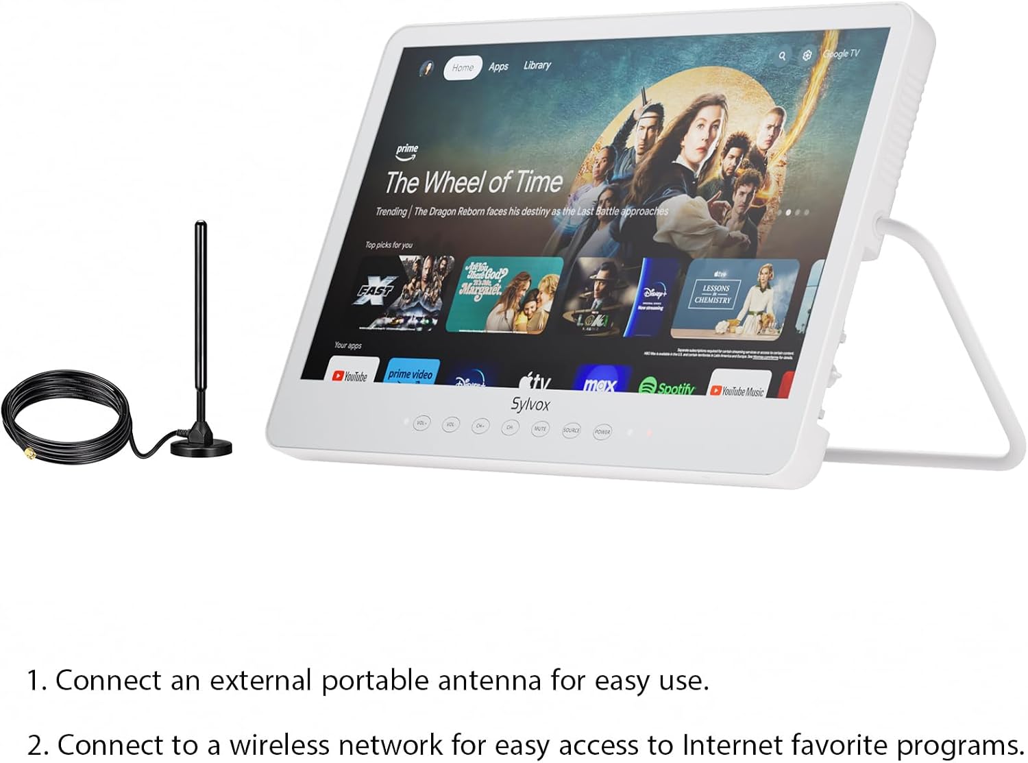 SYLVOX 15.6'' Portable Smart TV 12 Volt Television, 10000mAH Battery Powered IP66 Waterproof Dual Speakers Wireless WiFi 300nits Small Outdoor TVs, for RV Camping Pool Bathroom Kitchen Bedroom