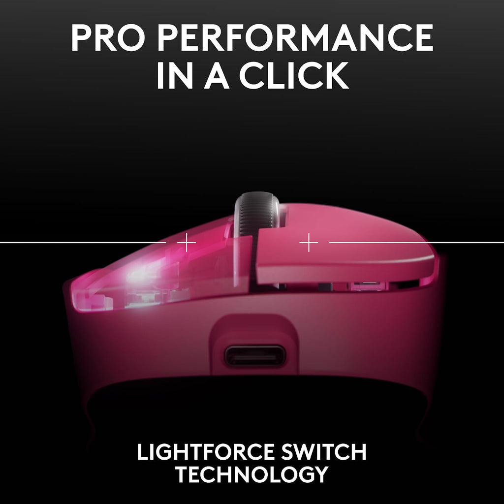 Logitech PRO X Superlight 2 DEX Wireless Gaming Mouse, Pink | Lightweight, Hero 2 Sensor, 44k DPI, 5 Programmable Buttons, Lightspeed Wireless, Right Hand, PC/Mac | Signature Series Charging Dock