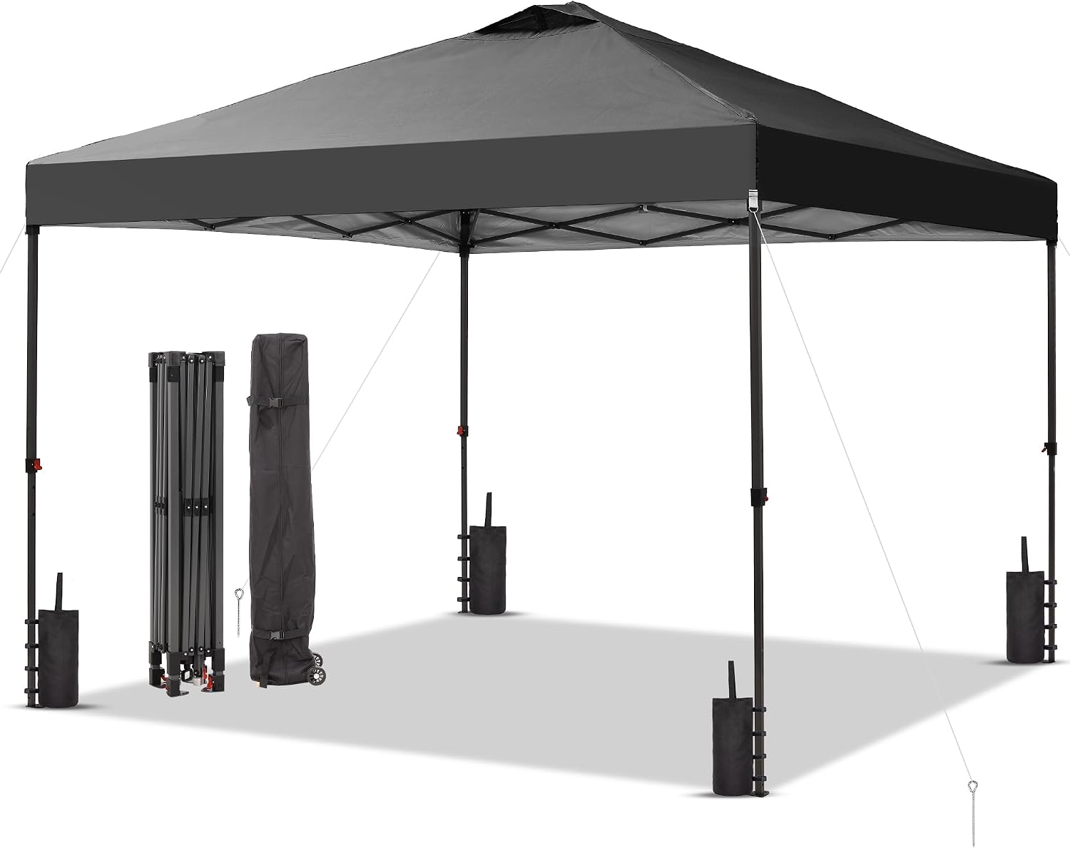 GDY 12x12 Pop Up Canopy Patio Carpas, One Push Set up with Central Lock Canopy with Wheeled Carry Bag, Included 4 Sandbaogs,8 Stakes and 4 Ropes, Black