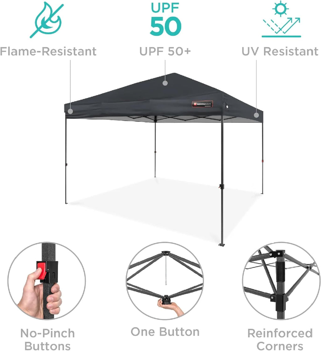Best Choice Products 10x10ft Pop Up Canopy Tent, Outdoor Shade, 1 Person 1 Minute Set Up, Carry Case, 4 Weight Bags - Gray