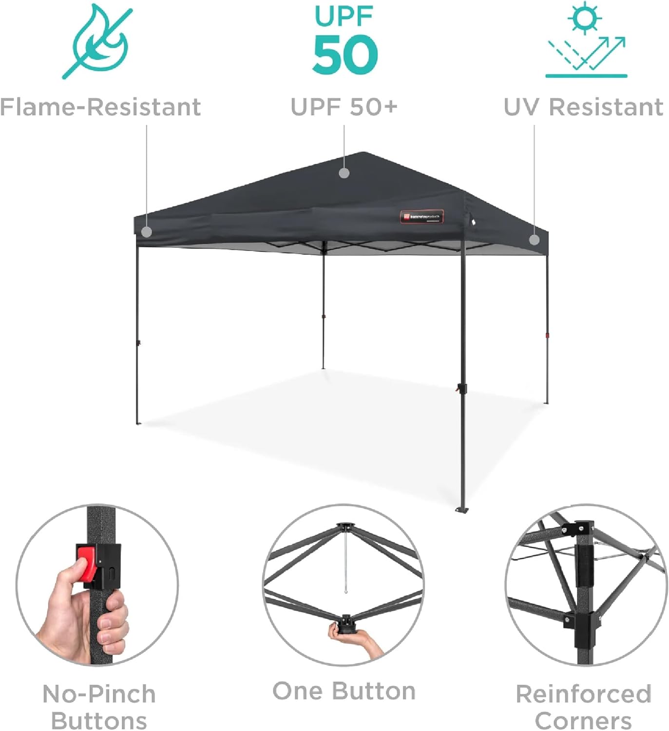 Best Choice Products 10x10ft Pop Up Canopy Tent, Outdoor Shade, 1 Person 1 Minute Set Up, Carry Case, 4 Weight Bags - Gray