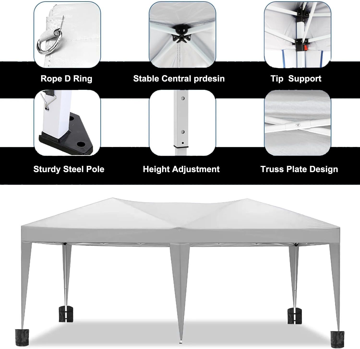 10x20 Pop Up Canopy with 6 Sidewalls Commercial Canopy Tent UPF 50+ All Weather Waterproof Outdoor Wedding Party Tent for Gazebo, Camping, Backyard Parties with Sand Bag, Black