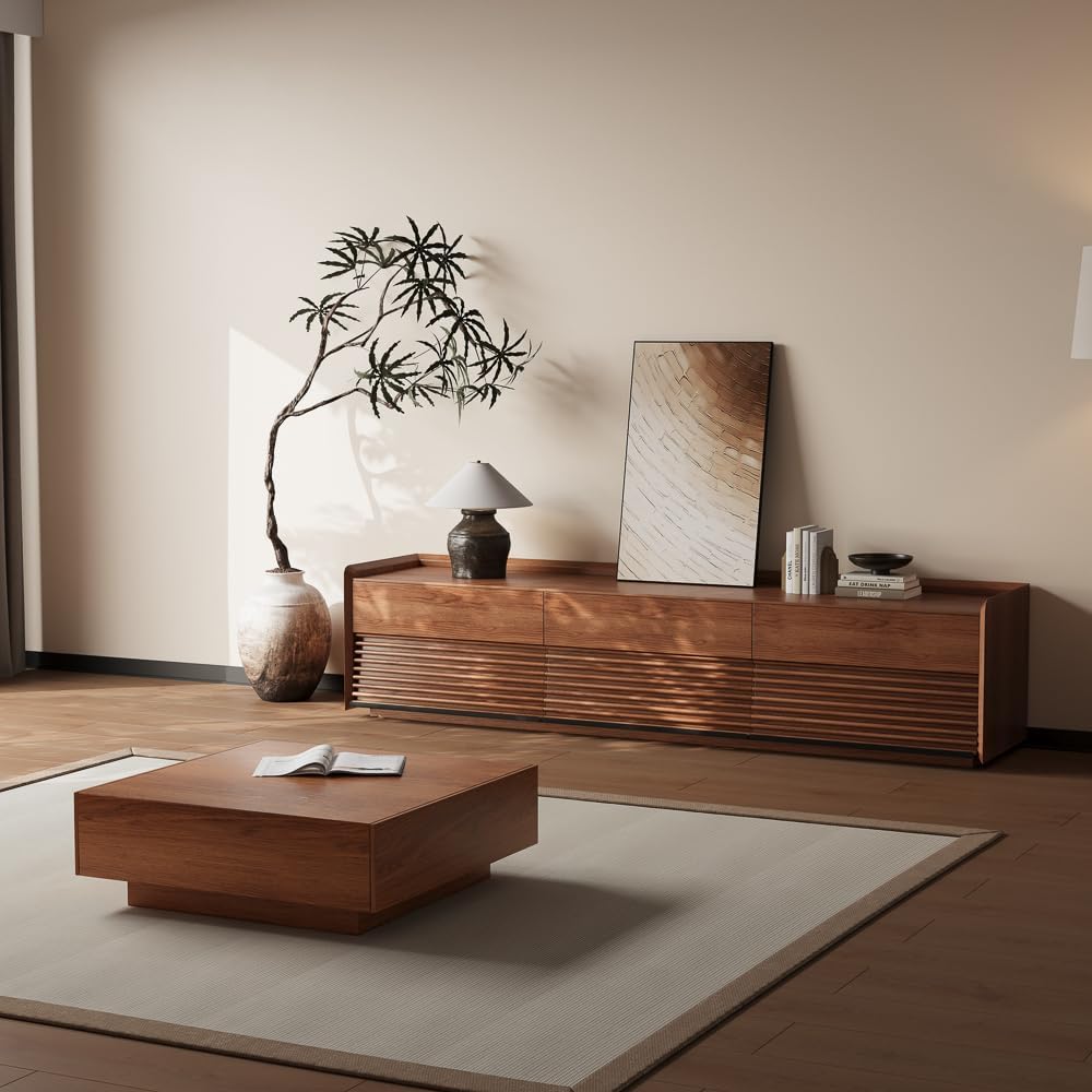 POVISON Fully-Assembled Mid Century Modern TV Stand, 78.74' Wood Media Console with Adjustable LED Light, Entertainment Center with Storage for Living Room