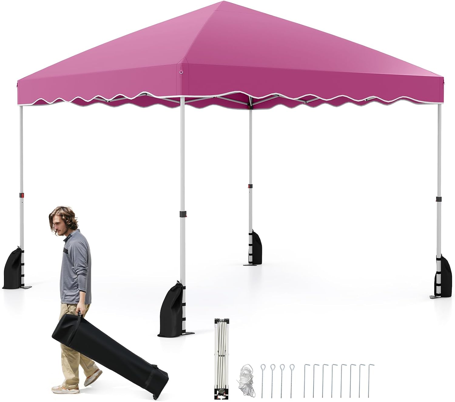 Goplus 10x10 FT Pop Up Canopy, Easy Up UPF50+ Outdoor Shade Canopy with Wheeled Bag, 8 Stakes, 4 Anchors, 4 Wind Ropes, 4 Sandbags, Portable Patio Canopy Tent for Party Camping Event