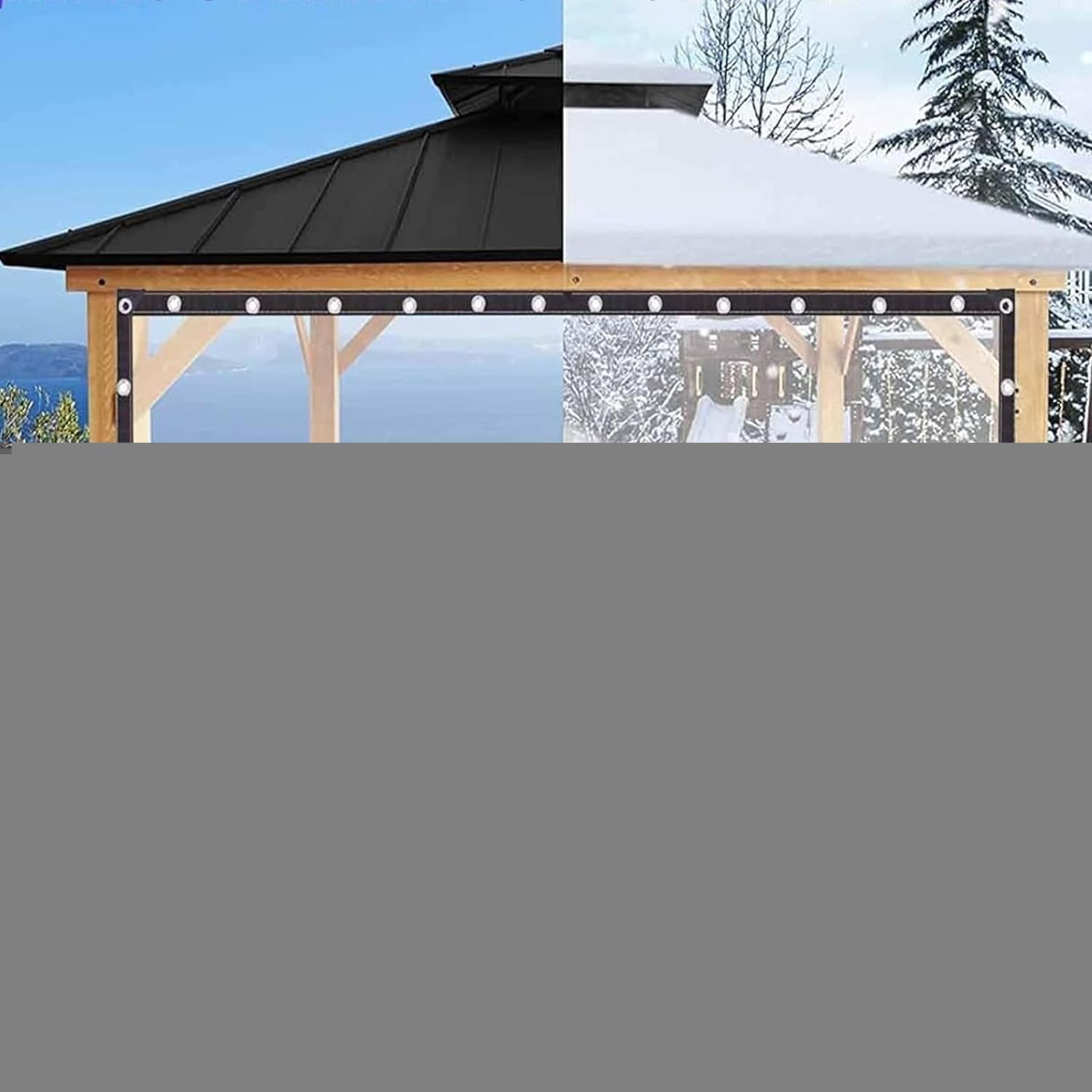 Outdoor Waterproof Pergola Side Panels, Weather Resistant Patio Clear Vinyl Curtain for Pergola, Porch, Gazebos, Garden, Plants Greenhouse and Pet Hutch Roof(16x16ft/5x5m)