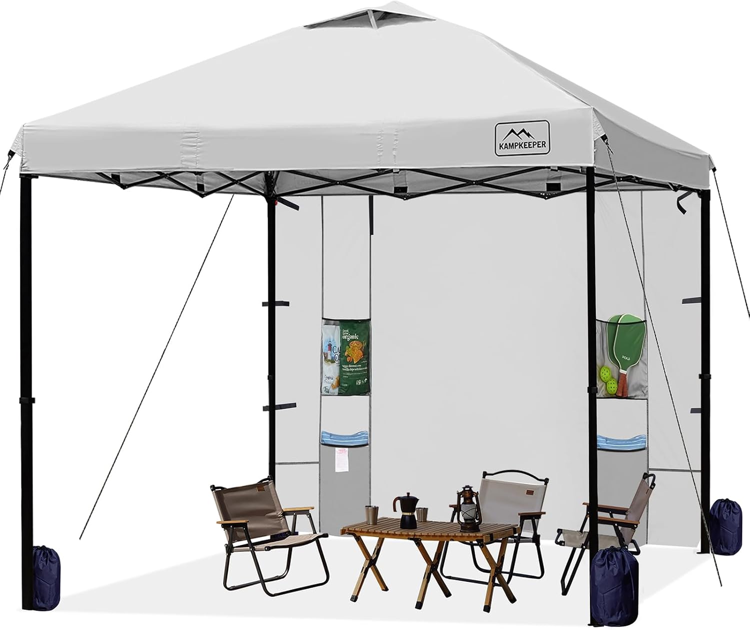 KAMPKEEPER 10x10 Easy Pop Up Canopy Tent with Sidewalls, Instant Outdoor Shade Shelter with Removable 10FT Sun Walls, Quick Setup Waterproof and UV-Resistant(White, 10x10FT with 1 sidewall)