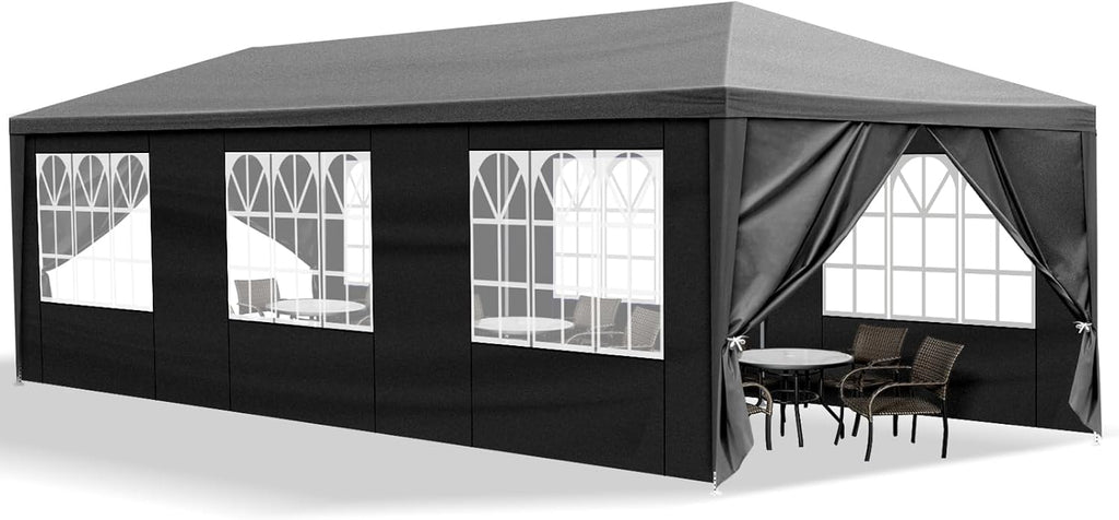 10'x30' Party Tent Outdoor Wedding Event Tents with 8 Removable Sidewalls, Heavy Duty Gazebo, Large Canopy Waterproof for Parties Patio Birthday Christmas Black