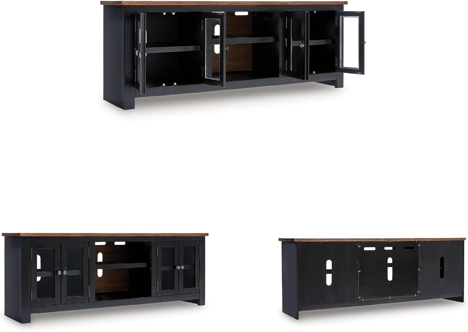 Signature Design by Ashley Wildenauer Modern Farmhouse 76' TV Stand for TVs up to 86' with Adjustable Shelves and Wire Management, Brown & Black