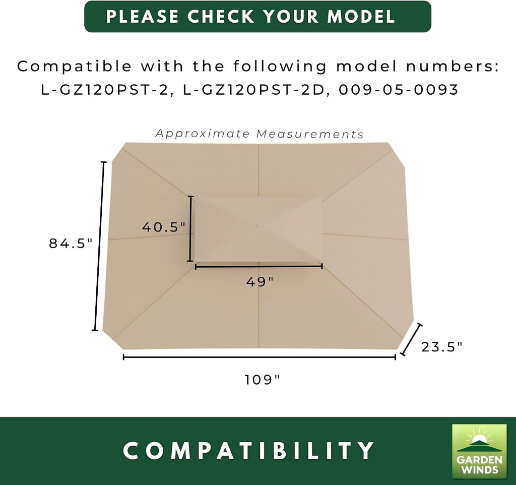 Garden Winds Reinforced RipLock 350 Replacement Canopy Top Cover Compatible with Bay Window 10' x 12' Gazebo Models L-GZ120PST-2, L-GZ120PST-2D - Green