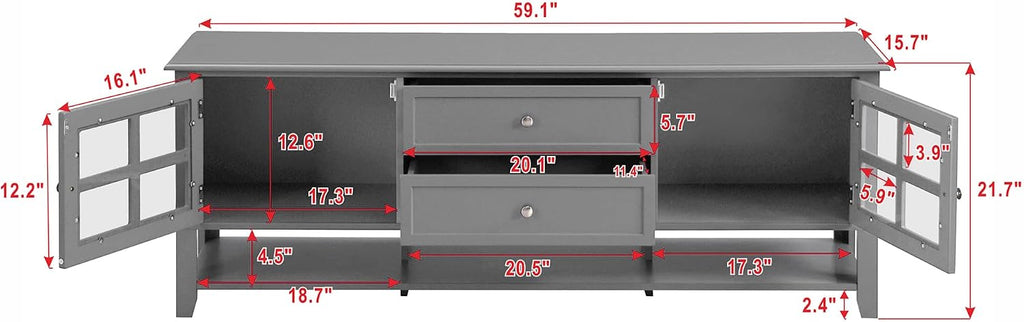 Merax Farmhouse TV Stand for TVs up to 60', Cottage Wood Entertainment Center with Window Pane Glass Door Storage Cabinet, 2 Drawers & Open Shelf, TV Console Table for Living Room Bedroom