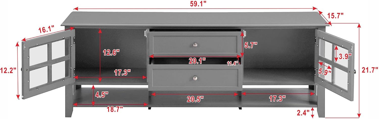 Merax Farmhouse TV Stand for TVs up to 60', Cottage Wood Entertainment Center with Window Pane Glass Door Storage Cabinet, 2 Drawers & Open Shelf, TV Console Table for Living Room Bedroom